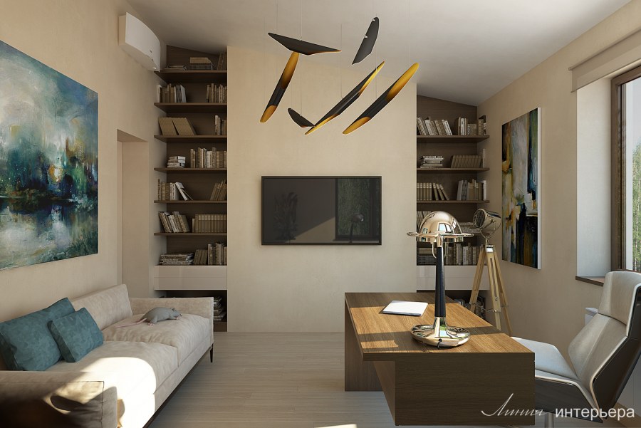 Кабинет в загородном доме в современном стиле