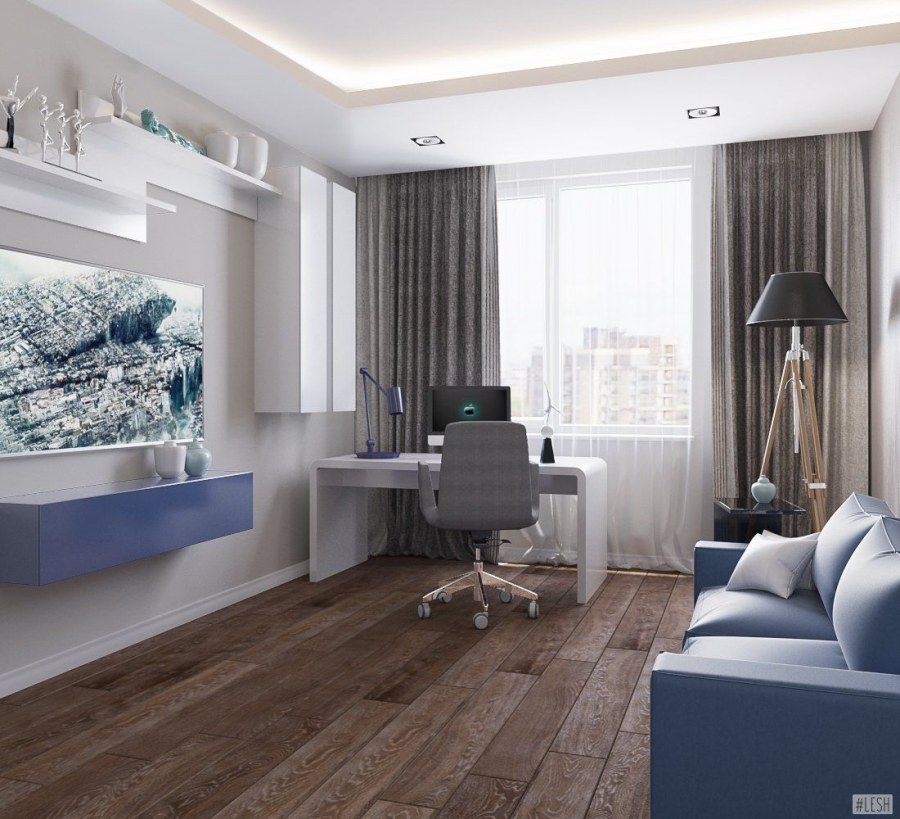 Гостиная в современном стиле с рабочей зоной