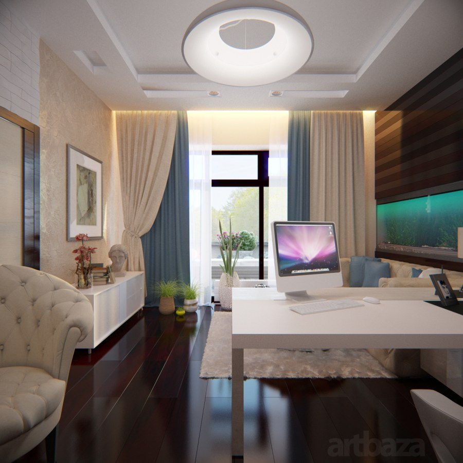 Кабинет в загородном доме в современном стиле