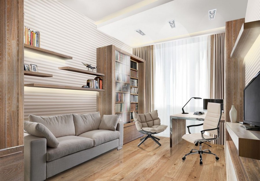 Интерьер рабочего кабинета в светлых тонах