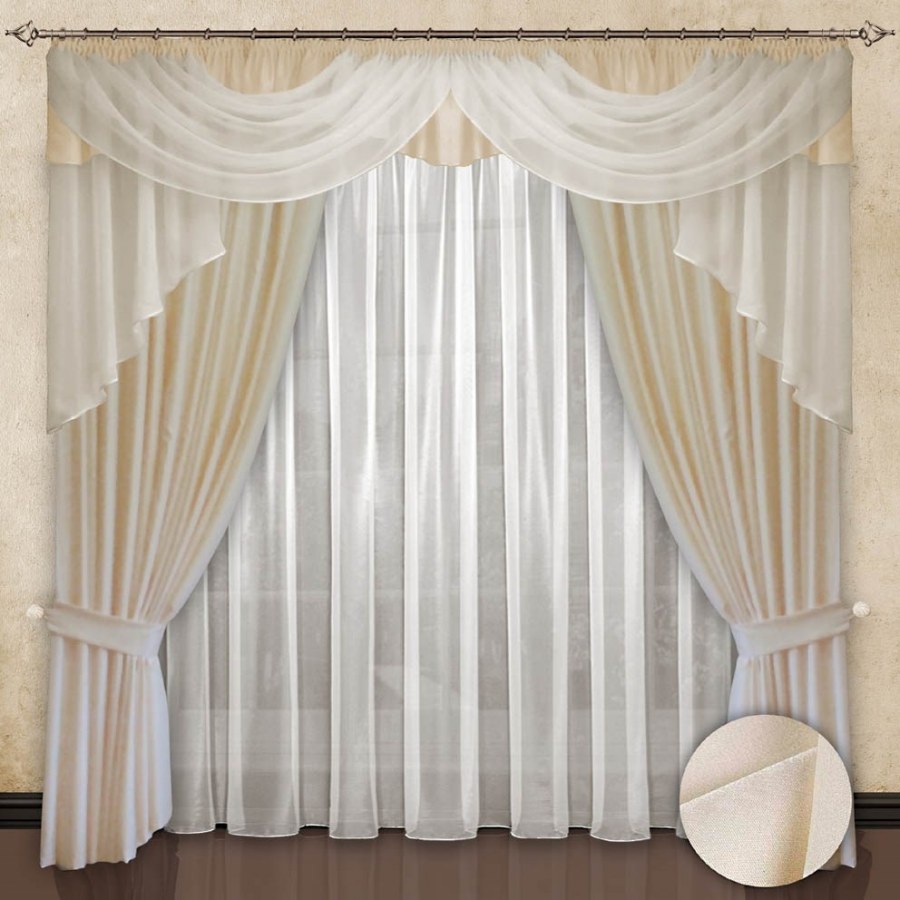 Готовые шторы с тюлем и ламбрекеном РЕАЛТЕКС модель (033) розовый