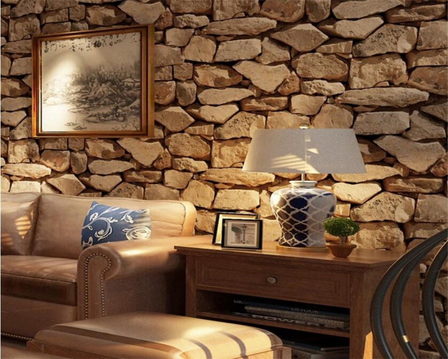 Отделка гостиной декоративным камнем