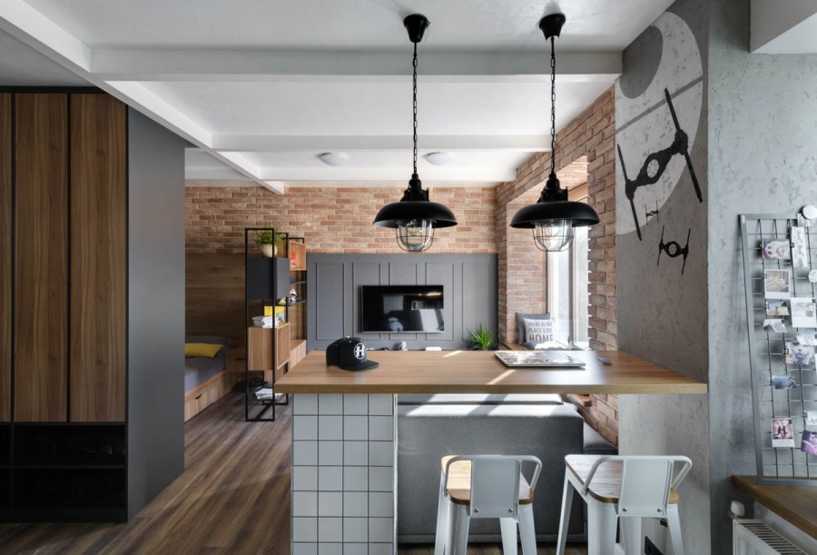 Интерьер студии лофт 30кв