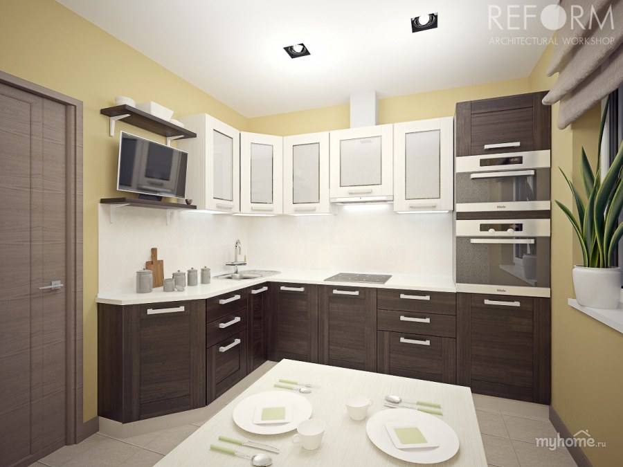 Кухня в бело коричневых тонах
