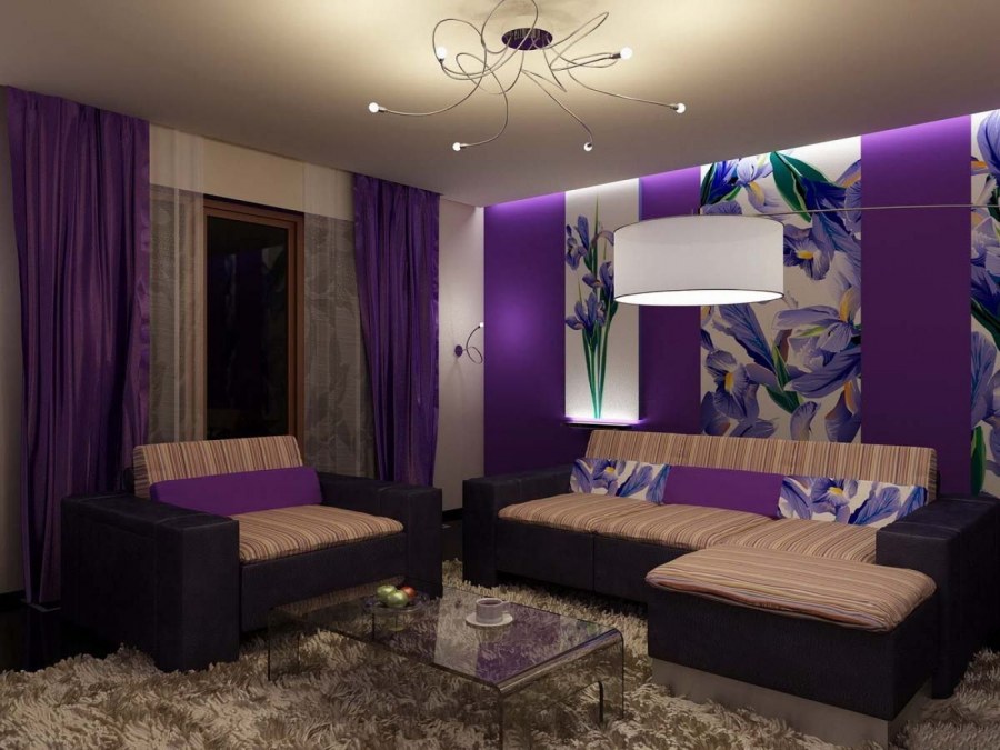 Спальня с сиреневым диваном