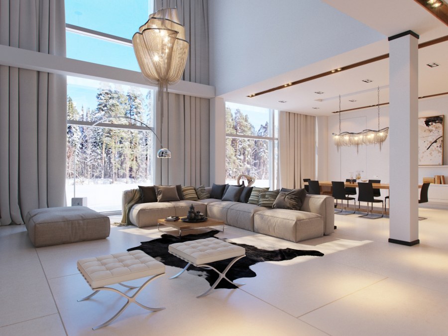 Визуализация загородного дома интерьер