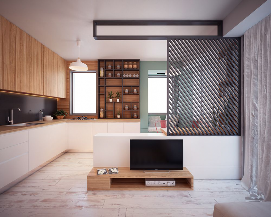 Зонирование студии 30 кв.м перегородки