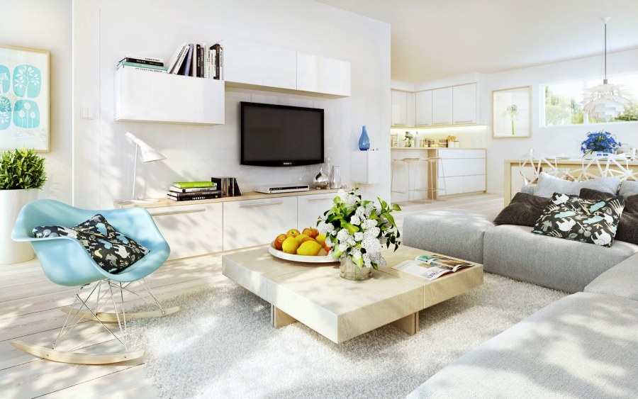 Просторная гостиная в светлых тонах