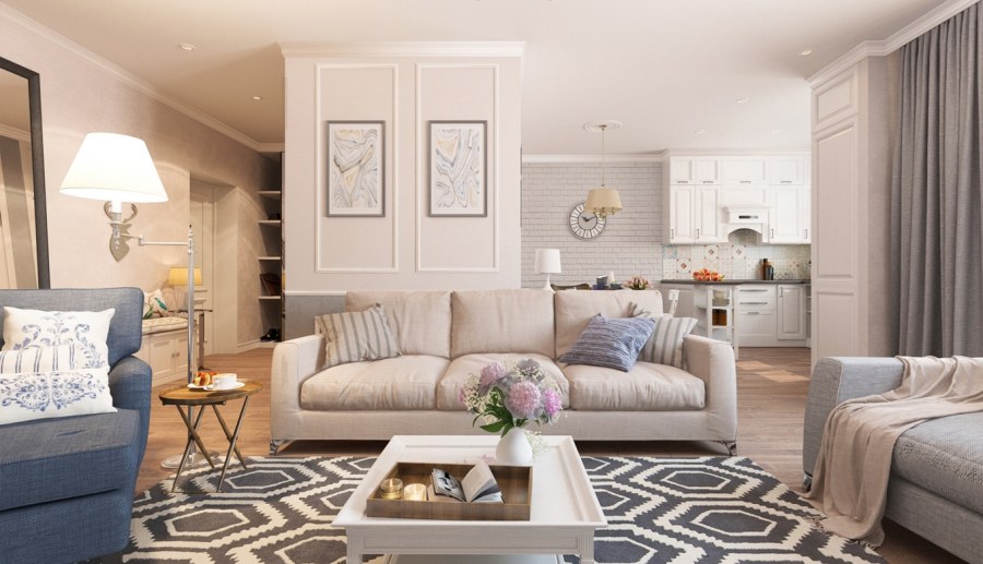 Уютная гостиная в светлых тонах