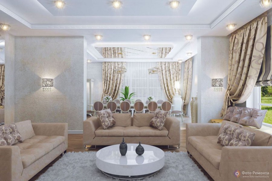 Большая гостиная в светлых тонах