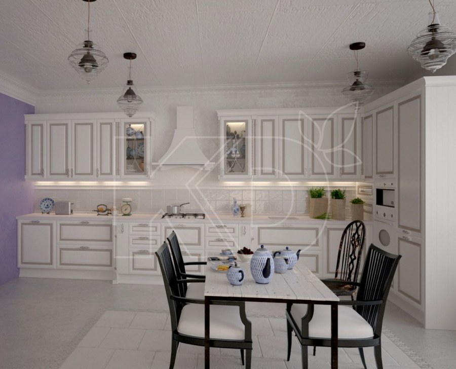 Кухня Квадро Тип 2, фасады айвори глянец, корпус белый премиум