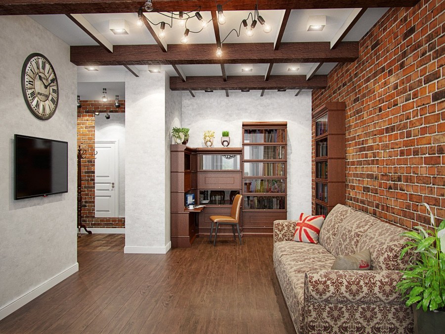 Гостиная в стиле лофт