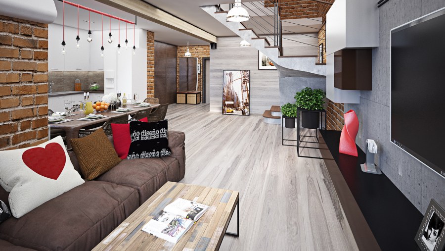 Кухня гостиная в стиле лофт