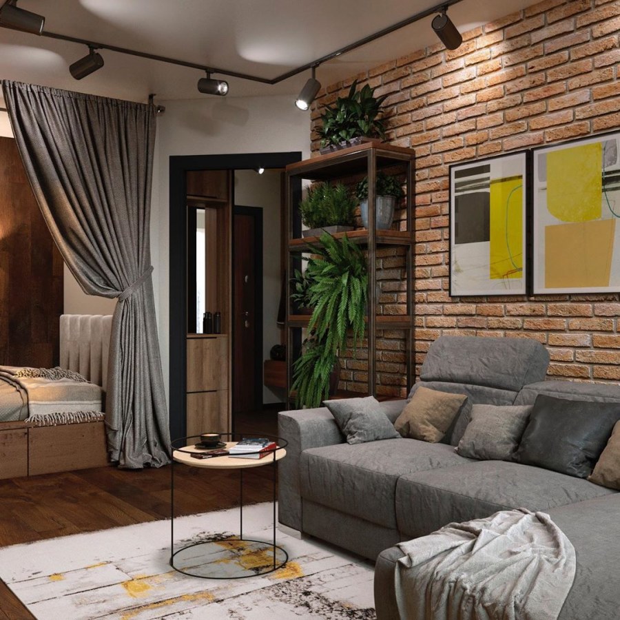 Интерьер лофт гостиная 15кв