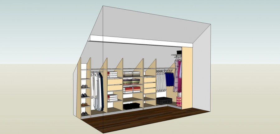 Гардеробная под мансардной крышей