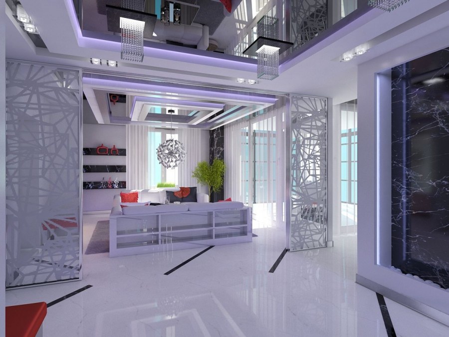 Потолок над обеденной зоной в гостиной