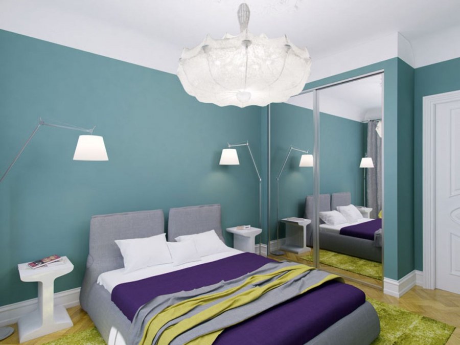 Сиренево бирюзовая спальня