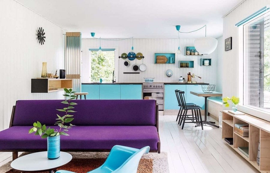 Кухня бирюза с фиолетовым
