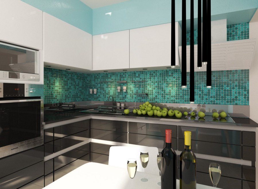 Фартук для бирюзовой кухни