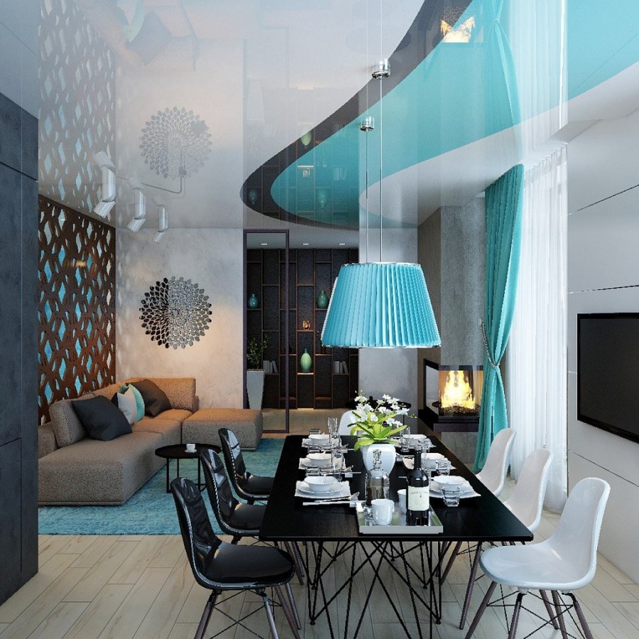 Потолок бирюзового цвета