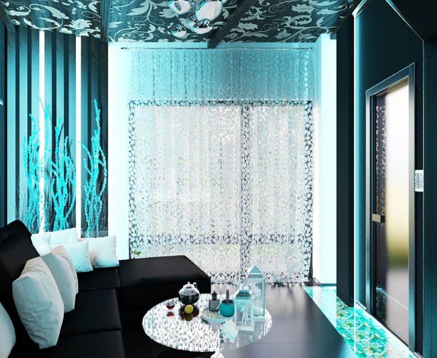 Сочетание черного и бирюзового в интерьере