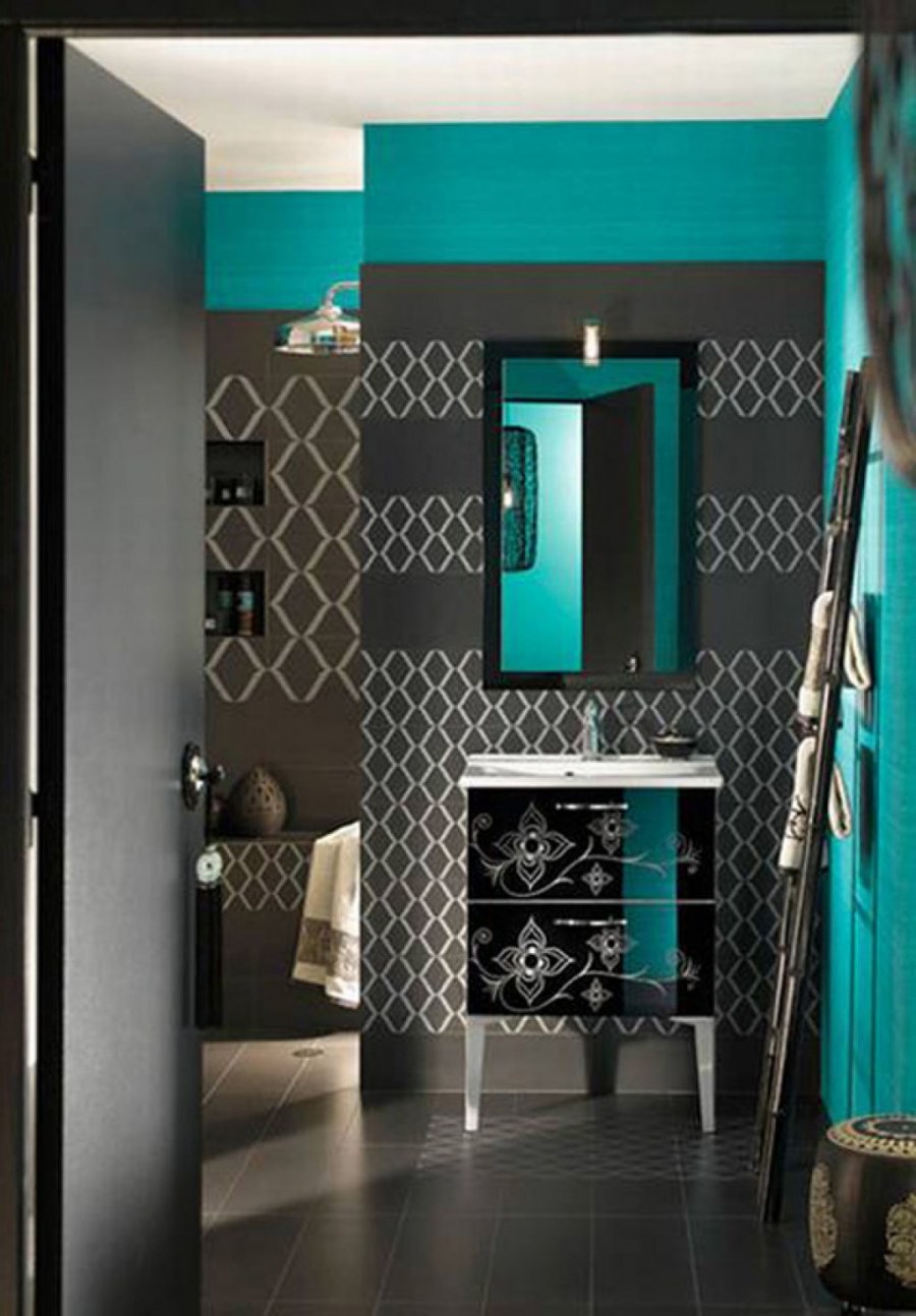 Ванная серый с бирюзой