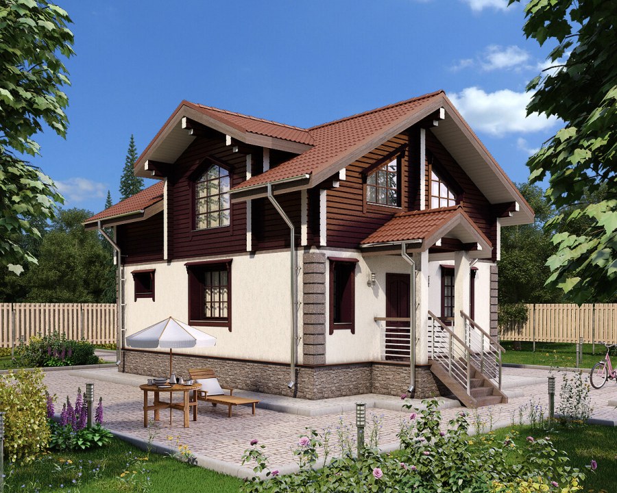Комбинированный двухэтажный дом