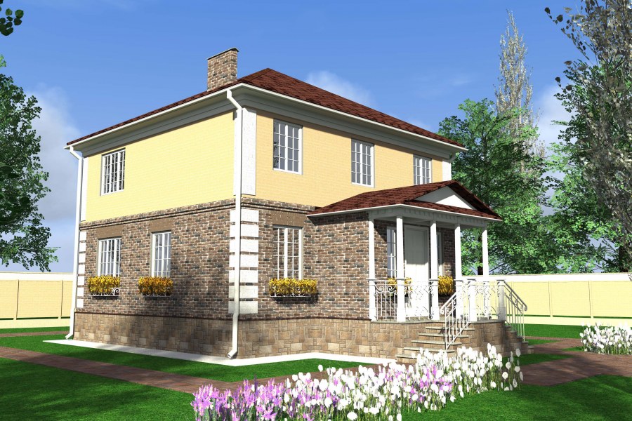 Двухцветный фасад двухэтажного дома