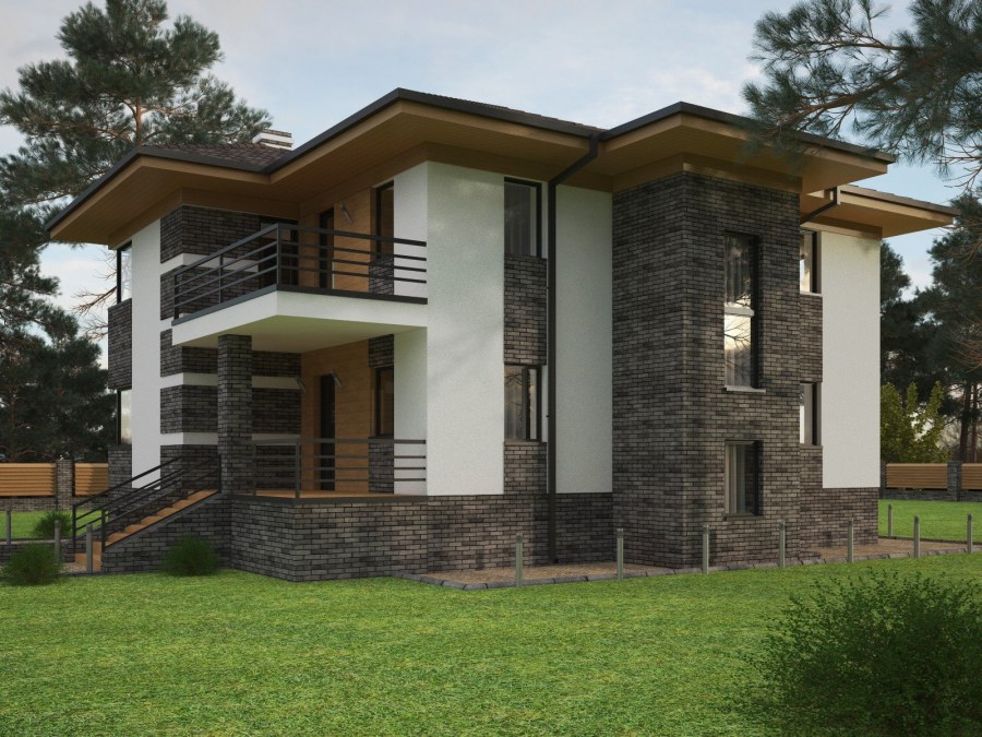 Комбинированные фасады коттеджей