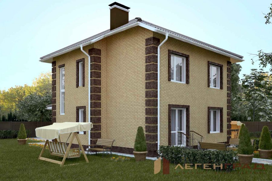Двухэтажный дом из светлого кирпича