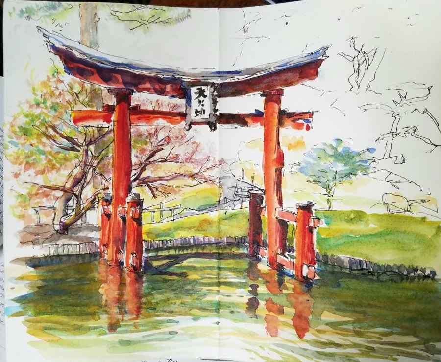 Архитектура Японии акварелью