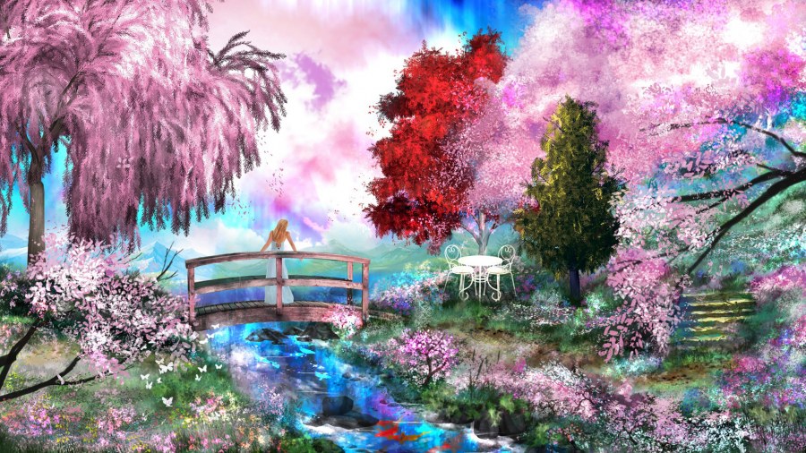 Романтический пейзаж с сакурой