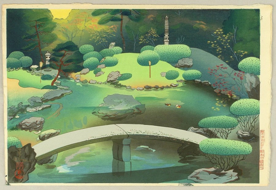 Японский сад гравюра