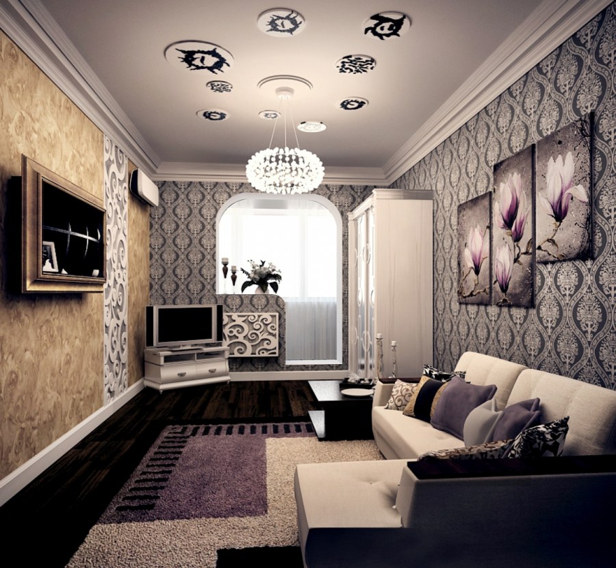 Гостиная в хрущевке в неоклассическом стиле