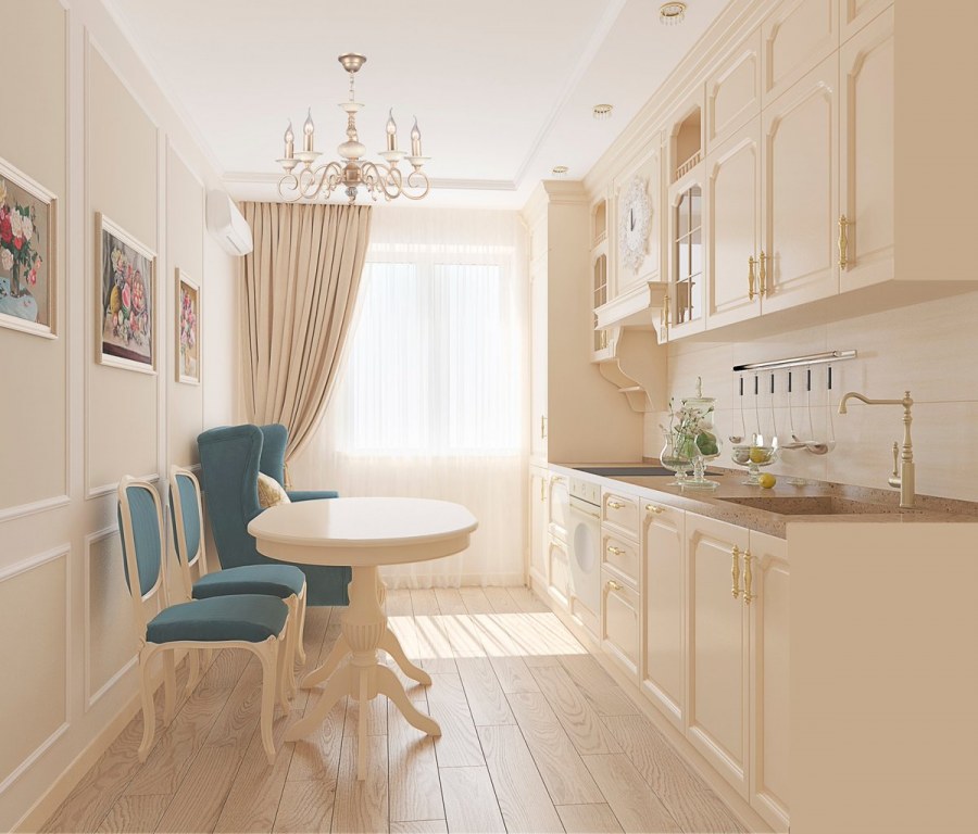 Кухни в классическом стиле в светлых тонах в хрущевке