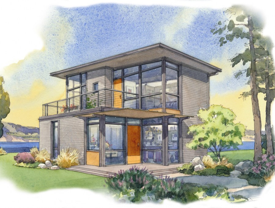 Двухэтажный дом в перспективе