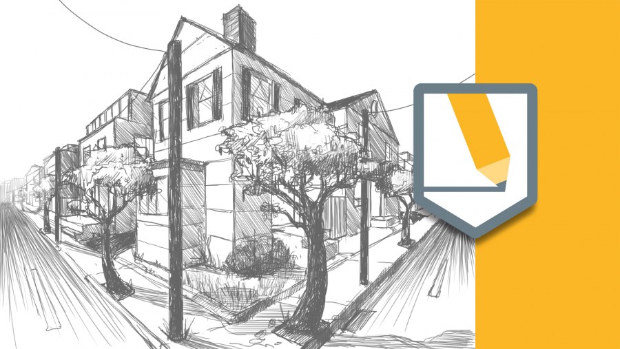 Угловая перспектива дома на улице