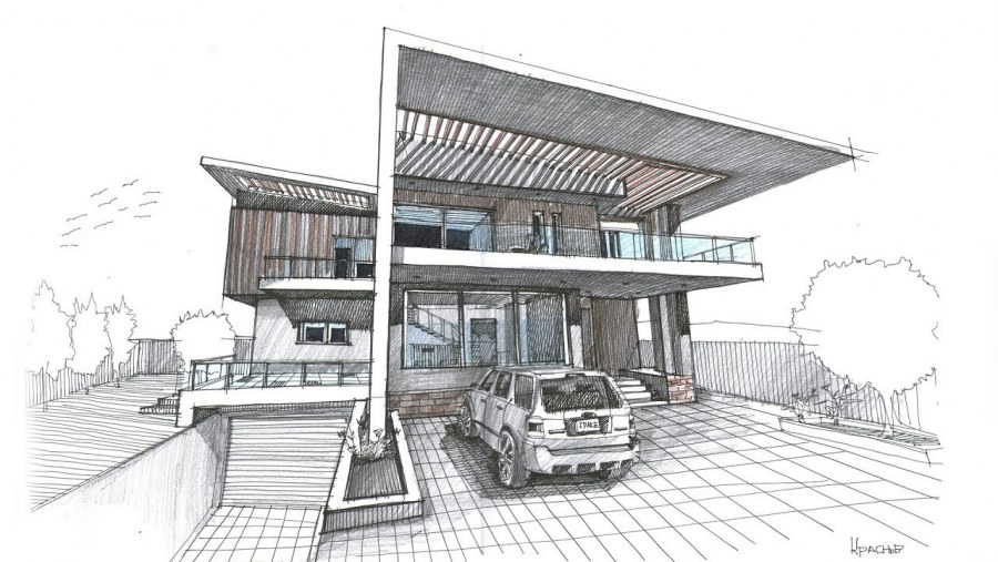Дом скетч в перспективе
