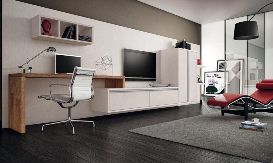 Современная спальня с рабочим местом