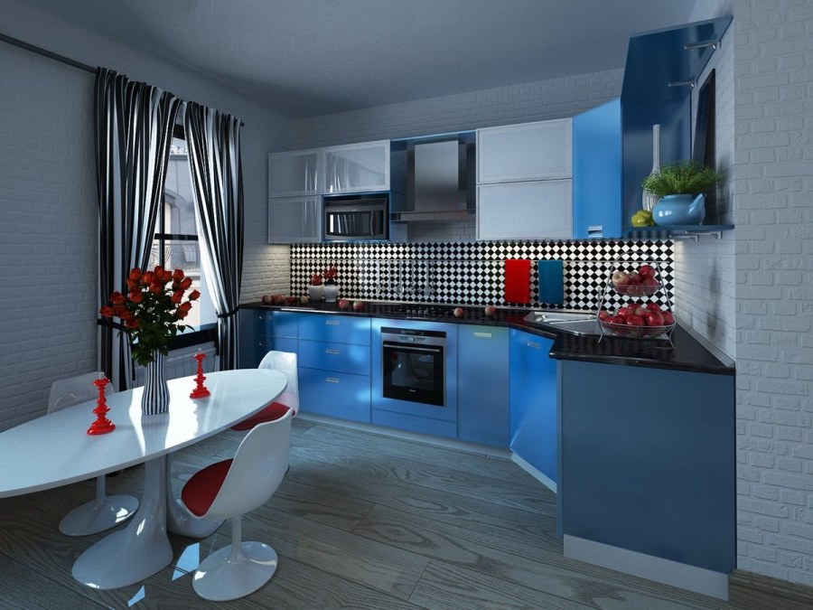 Красно синяя кухня