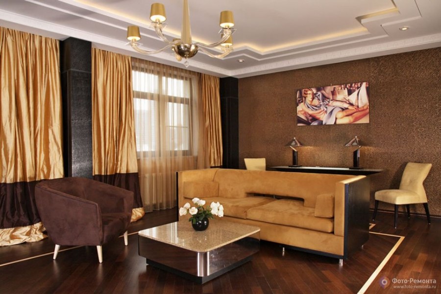 Интерьер гостиной в коричневых тонах