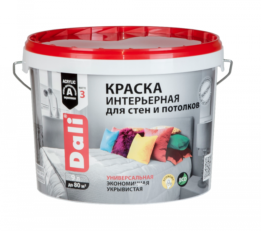 Краска Dali интерьерная белоснежная 9 л