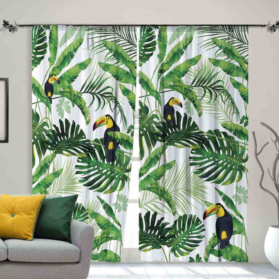 Шторы с пальмовыми листьями в интерьере