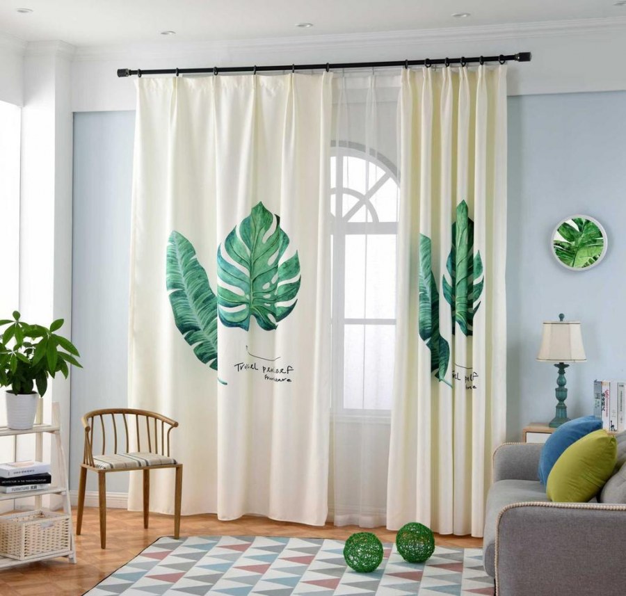 Шторы с зелеными листьями