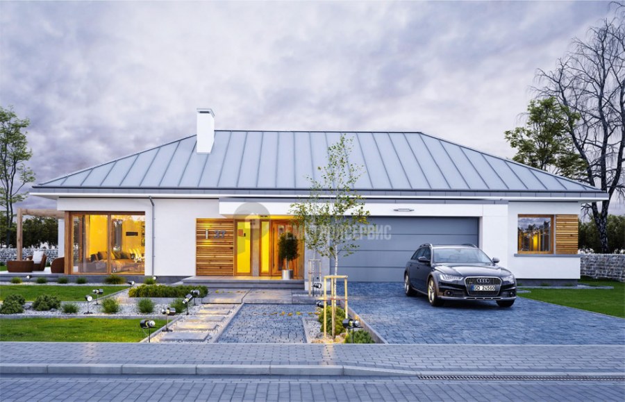 Одноэтажный дом с большим гаражом