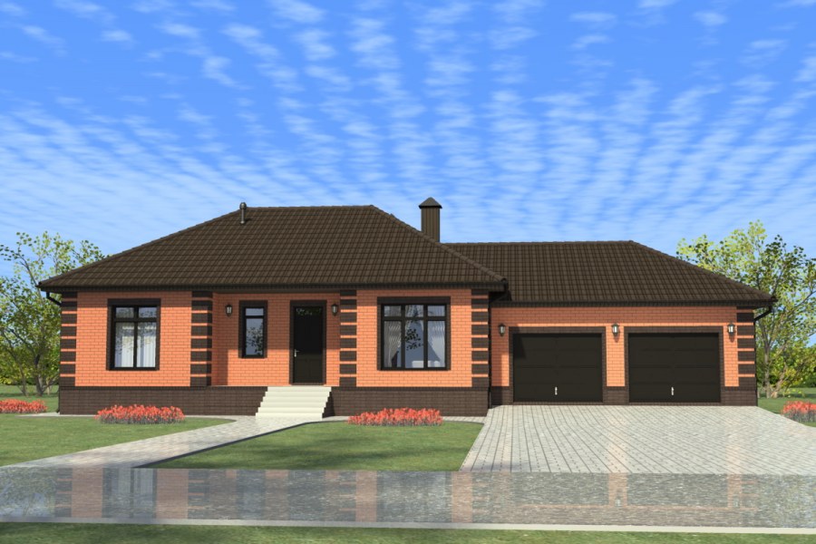 Одноэтажный дом с гаражом 150кв м