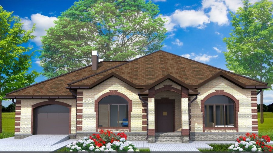 Олнозтажный дом с наражом и терассай