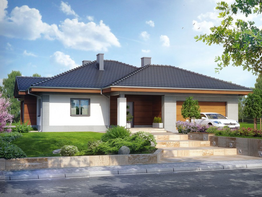 Современный одноэтажный дом с гаражом