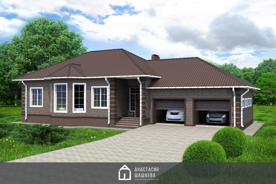 Одноэтажный дом с гаражом и террасой