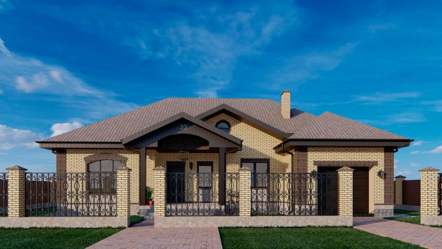 Одноэтажный дом с гаражом 150кв м